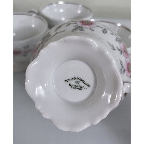Vintage Johann Haviland Bavaria Germany, Set of 4 Teacups, White w/ Pink Floral - Picture 9 of 12